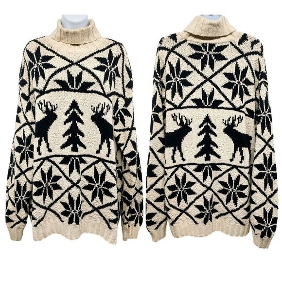 Ralph Lauren Sweaters - Vintage Nordic Fair Isle Ralph Lauren Novelty Turtleneck Hand Knit Sweater XL